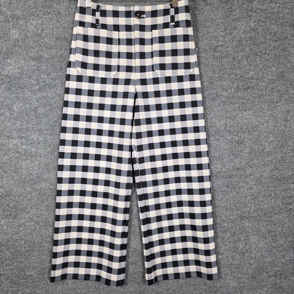 Maeve Anthropologie The Colette High Rise Wide Leg Crop Gingham Pants Black 27